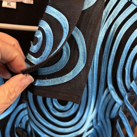 Serafina Premium RuffleTop XL Button Double Collar Sheer 3/4 Sleeve Lined Ribbon - Picture 3 of 11